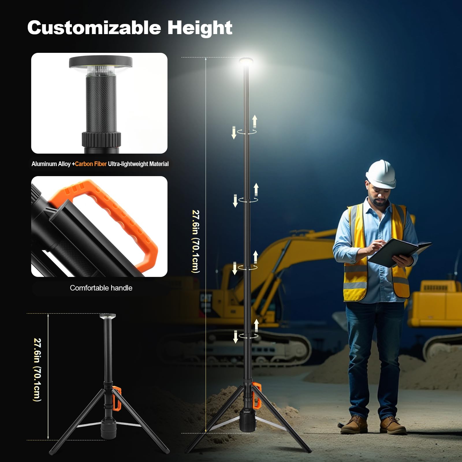 SYLSTAR Baustrahler LED mit Stativ, Akku Strahler mit Fernbedienung &Teleskopständer (2.65M), 3000LM Ultra Bright, 3CCT Dimmbar, 6000mAh Batterie Baustellenlampe für Werkstatt Sport Camping Notfälle