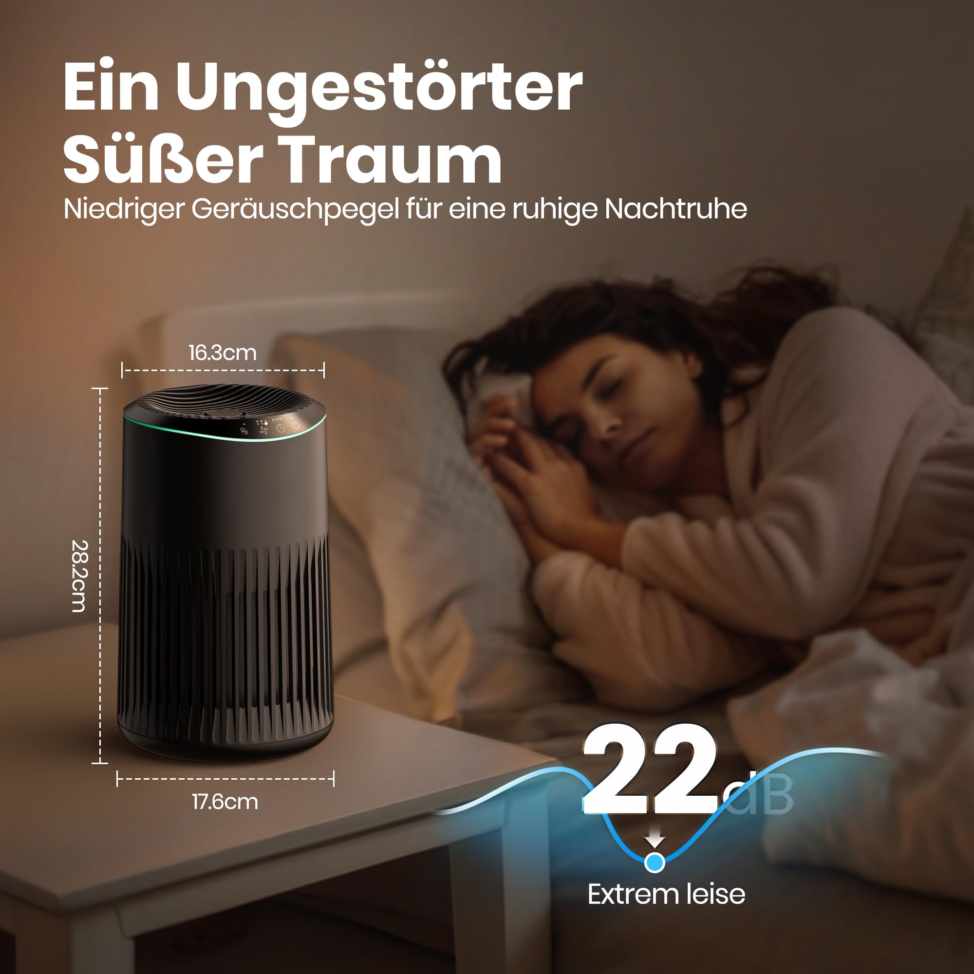 Operan Luftreiniger Allergiker für Zuhause Schlafzimmer Büro, HEPA Luftfilter Raucherzimmer für Rauch Haustier Schuppen Gerüche bis zu 0,3 µm, Schlafmodus Blaues Umgebungslicht mit Duftschwamm, Black