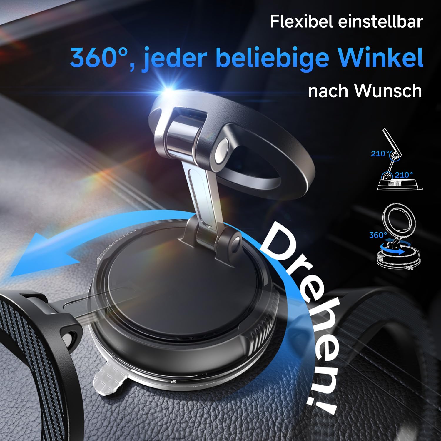 Moeila Vakuum Handyhalterung Auto für Magsafe Autohalterung [mit 78+LBS stärkste Saugkraft & 2400gf stärkster Magnet], 360° Drehbare Handyhalterung Magnet, KFZ Autohalterung für Alle Handys, Schwarz.