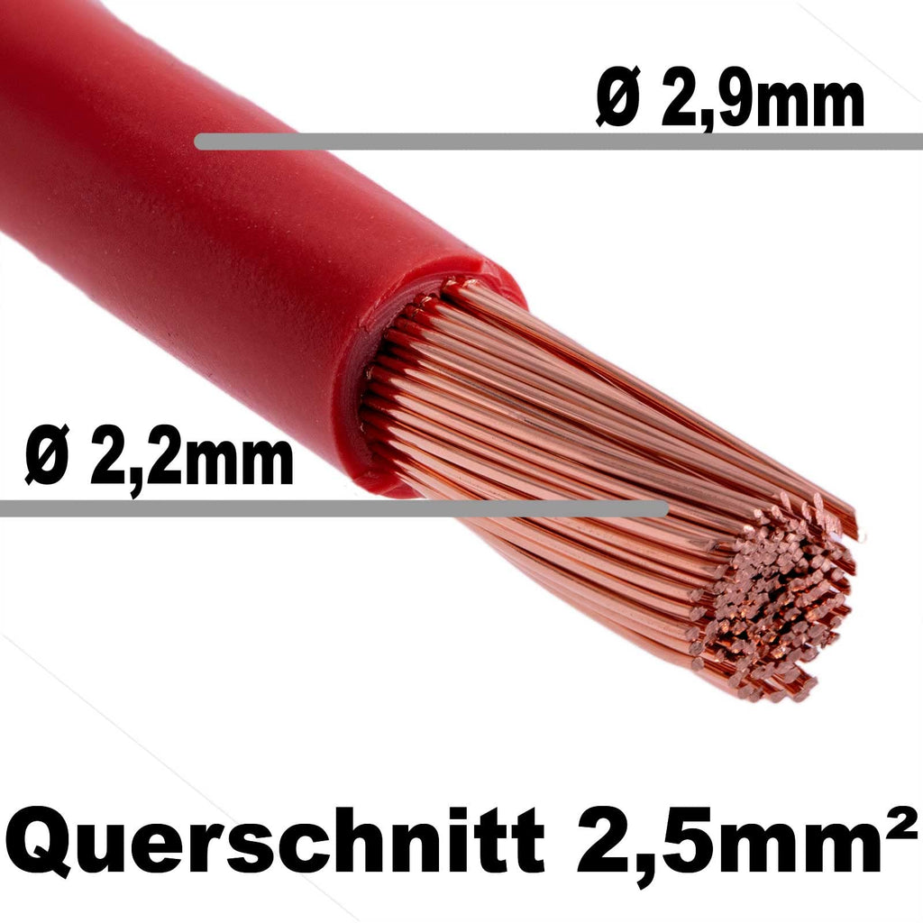 DCSk Fahrzeugleitung - 2,5mm² - 10m - FLRY B asymmetrisch - 2.5 mm² - KFZ Kabel Litze - Set Farbe rot/schwarz - 2 5mm2