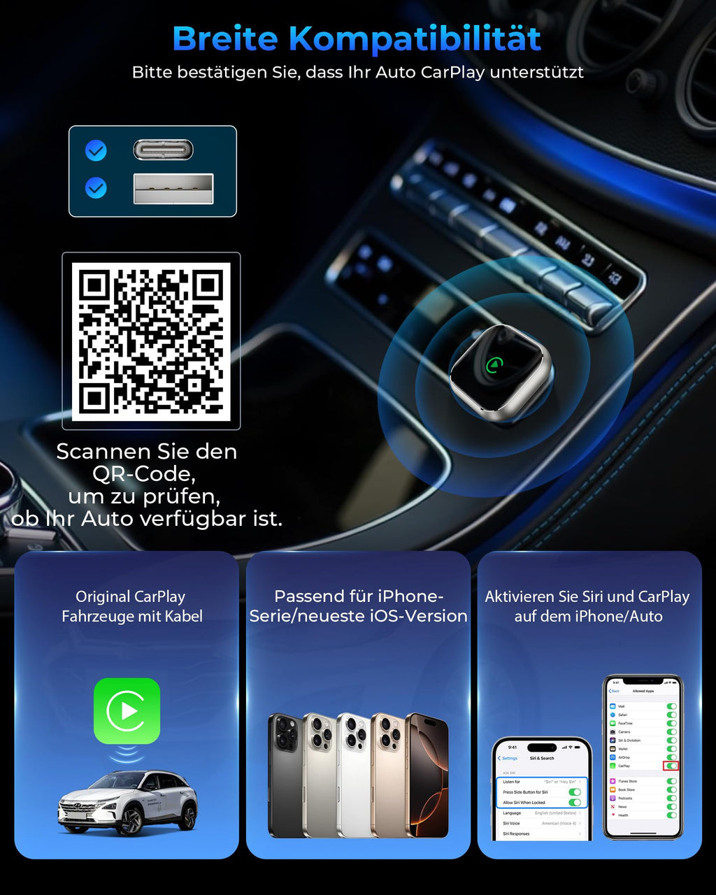 CarPlay Kabelloser Adapter Upgrade Von Kabelgebundener AppleCarPlayKompatibel Für Nutzer
