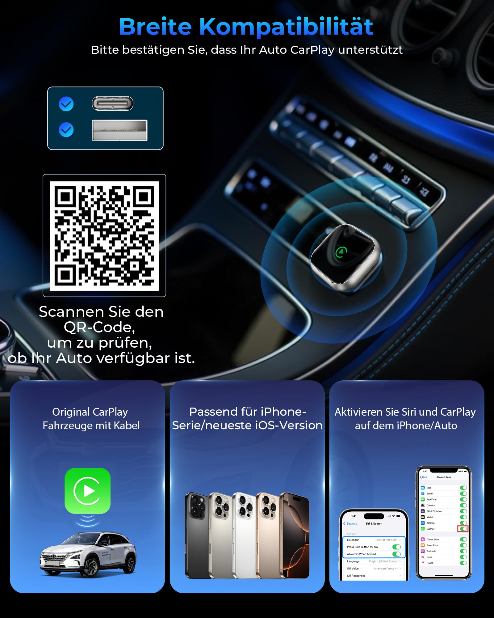 CarPlay Kabelloser Adapter Upgrade Von Kabelgebundener AppleCarPlayKompatibel Für Nutzer