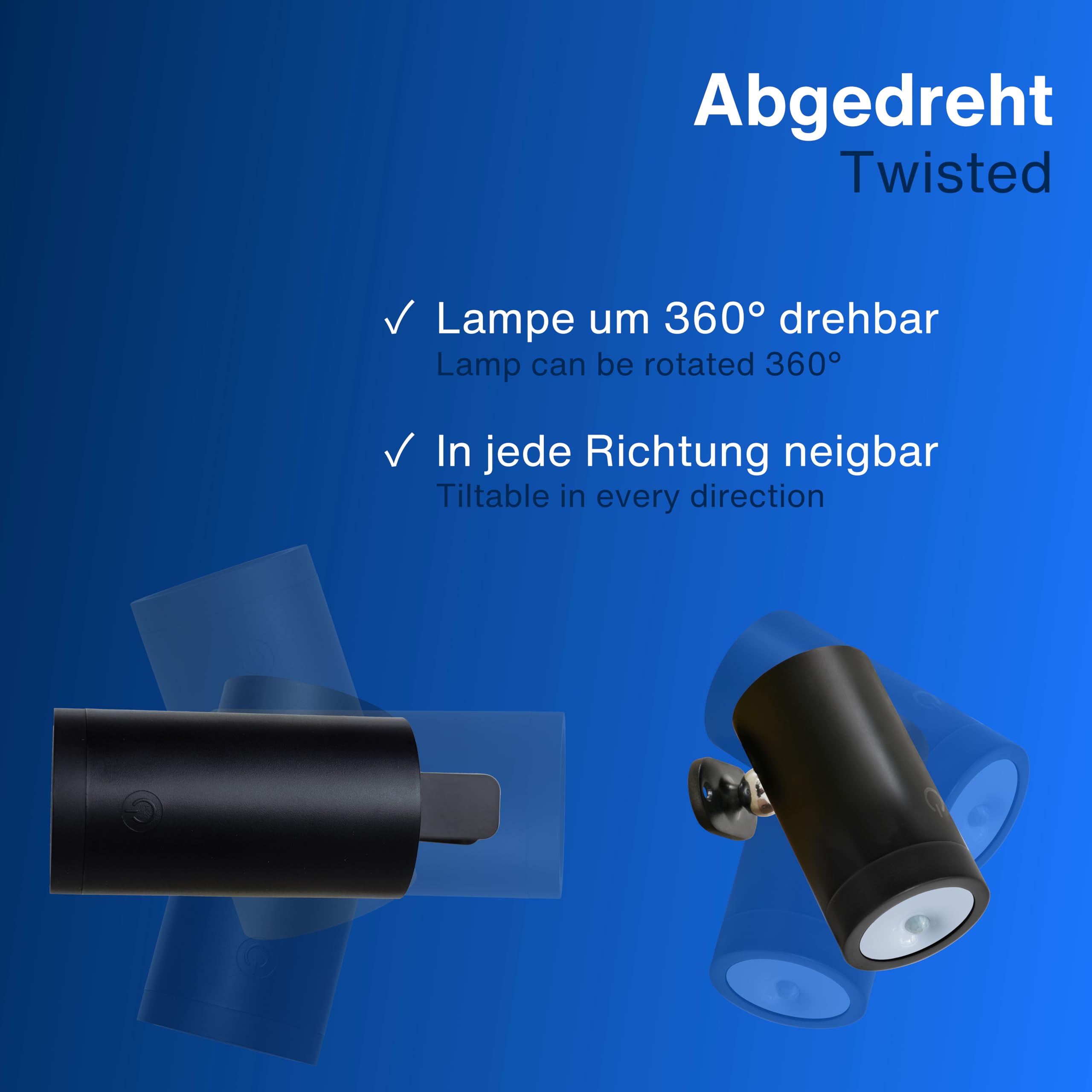 REV LED Wandleuchte - Wandlampe mit Akku & Bewegungsmelder, 180lm, kabellos, dimmbar, 360° drehbar. Wegeleuchte zum Mitnehmen - ideal für Camping, Garage & Keller, IP54, schwarz