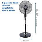 ARDES - AR5S40PBR Standventilator, mit Fernbedienung und Timer, leise und leistungsstark, 5 Flügel, 40 cm, oszillierend, mit verstellbarer Höhe und Neigung, 3 Geschwindigkeitsstufen
