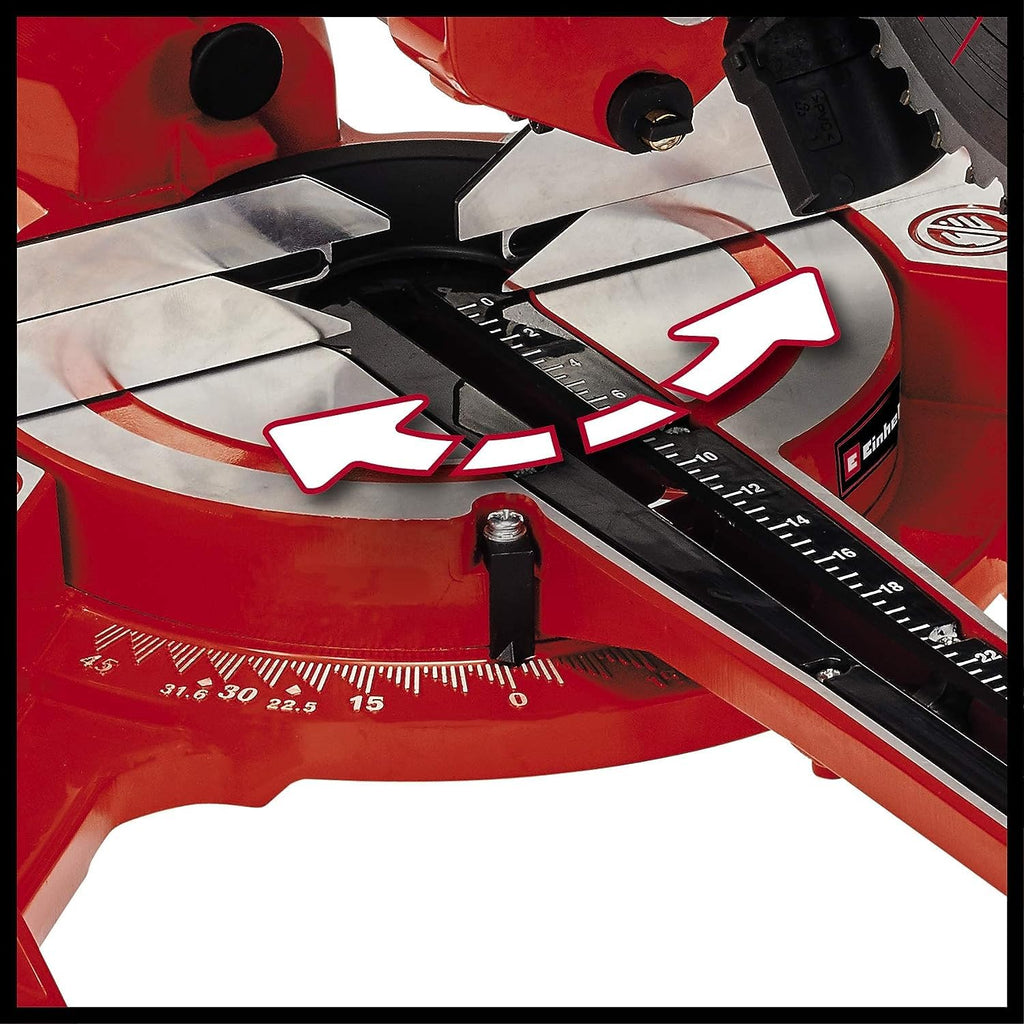 Einhell Zug-Kapp-Gehrungssäge TC-SM 2131/2 Dual (1800 W, max. 62 mm x 310 mm Schnitttiefe/-breite, Ø 210 mm Sägeblatt, beidseitig neigbarer Sägekopf, Zugfunktion, Laser)