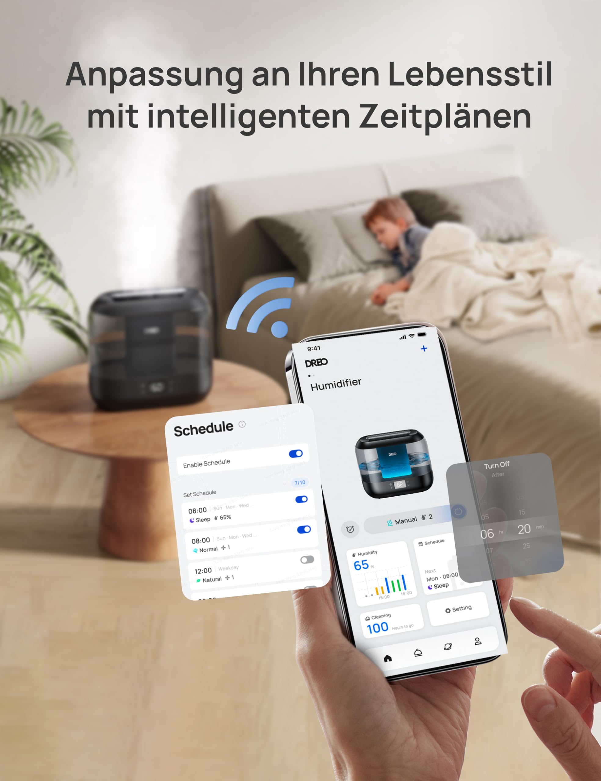 Dreo Smart Luftbefeuchter für Schlafzimmer, oben befüllbarer 4L Supergroßer Kühler Nebel Humidifier mit Öl Diffusor und Nachtlicht, 36 Stunden Laufzeit, leiser Ultraschall Luftbefeuchter Zuhause