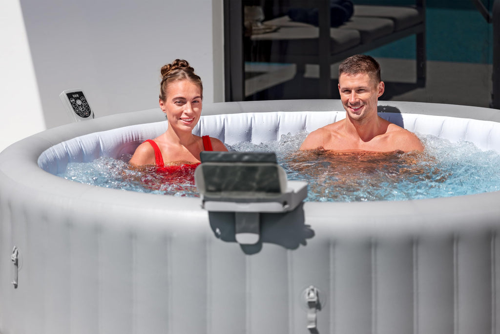 Bestway Xtras Lay-Z-SPA 4-in-1 Ablagetablett, 32 x 30 x 18 cm, verstellbar, geeignet für alle Lay-Z-SPA Modelle, spritzwassergeschütztes Aufbewahrungsfach, Handtuchaufhängern, Tablet-Halterung