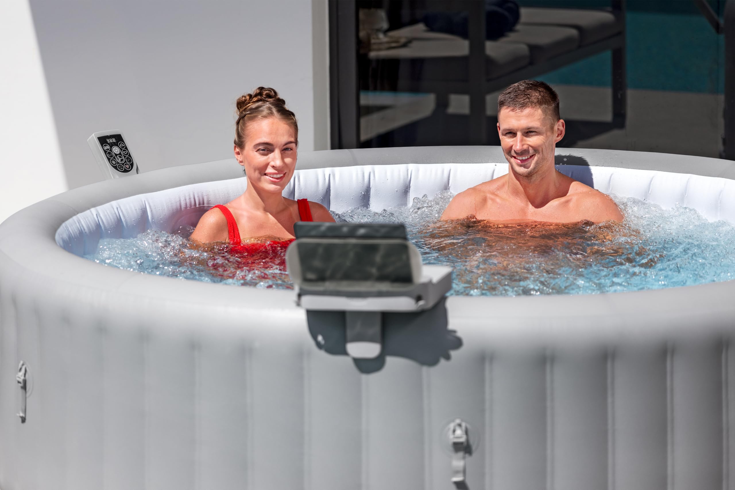 Bestway Xtras Lay-Z-SPA 4-in-1 Ablagetablett, 32 x 30 x 18 cm, verstellbar, geeignet für alle Lay-Z-SPA Modelle, spritzwassergeschütztes Aufbewahrungsfach, Handtuchaufhängern, Tablet-Halterung