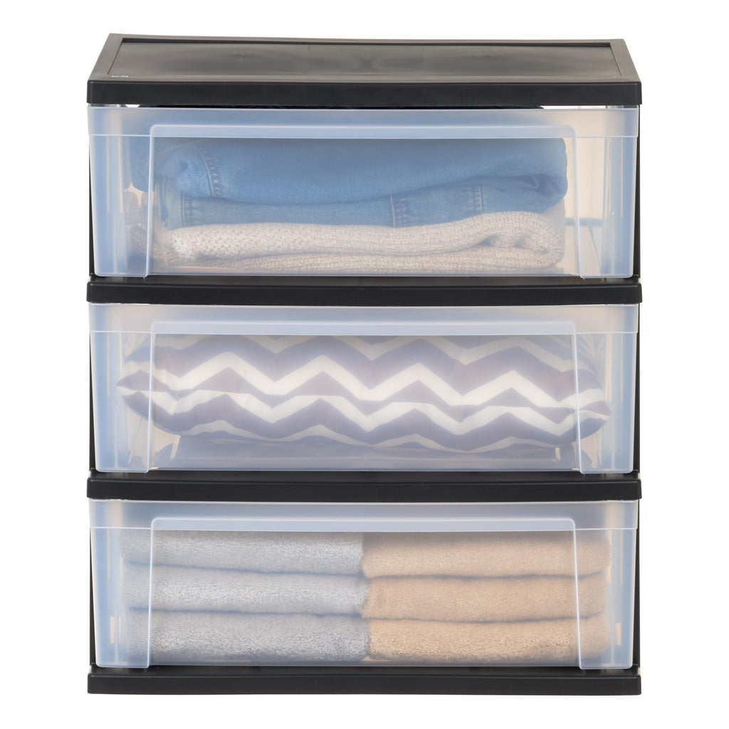 Iris Ohyama, Aufbewahrungsschänke aus Plastik, 2 Schränke, 3 Schubladen von 34L pro Truhe, Schwarz, Robust, für Schreibtisch, Garage, Schlafzimmer, BPA frei, Truhe, Box, NSW-603