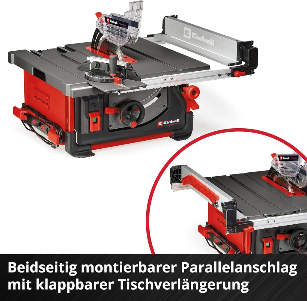 Einhell Professional Tischkreissäge mit Schiebetisch TP-CC 10 T (2000 W, 85 mm Schnitthöhe, Ø 254 mm Sägeblatt, Schiebeschlitten, Tischverbreiterung, Winkelanschlag)
