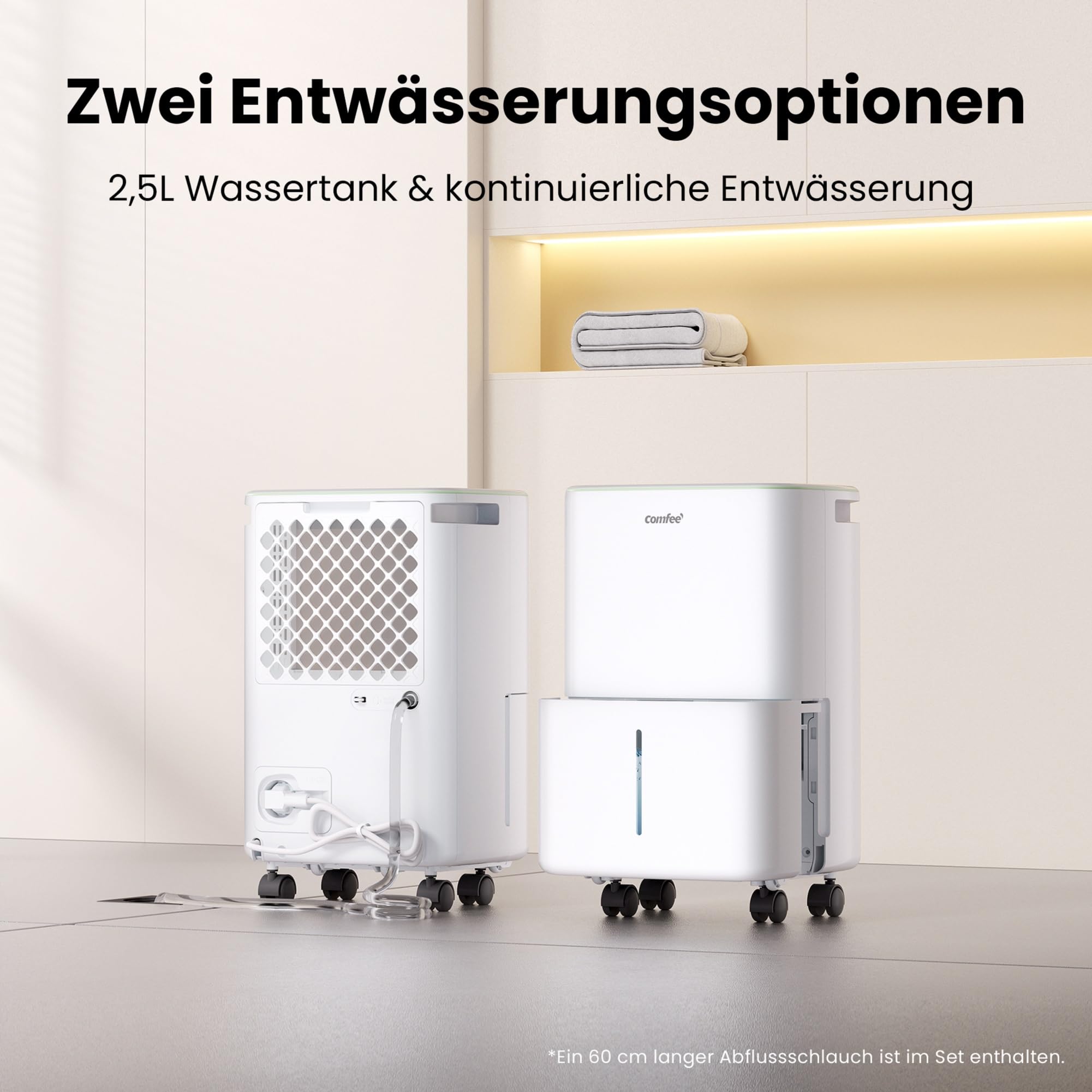 COMFEE Luftentfeuchter 12 Liter/Tag, Geeignet für Räume von ca. 50 Kubikmetern (20 Quadratmetern), Automatische Abtauung, Kindersicherung, Geräuschreduzierung, Kältemittel R290, CDDOE-12DEN7-QA3(EU)