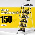 KINGRACK Trittleiter 5 Stufen klappbar, Leiter 5 Stufen 150 kg Tragfähigkeit, mit Werkzeugtray, Handlauf, für Haushalt, Garten, Malerei, Outdoor und Garagennutzung geeignete Faltbare Leiter, weiß
