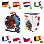 EMOS ganzjährige Outdoor-Kabeltrommel mit Silikon-Isolierung, 25m Kabel 1,5 mm2 mit 4 Schuko Steckdosen, IP44 wasserdicht und frostbeständig für Außenbereich, Industrie, Baustelle