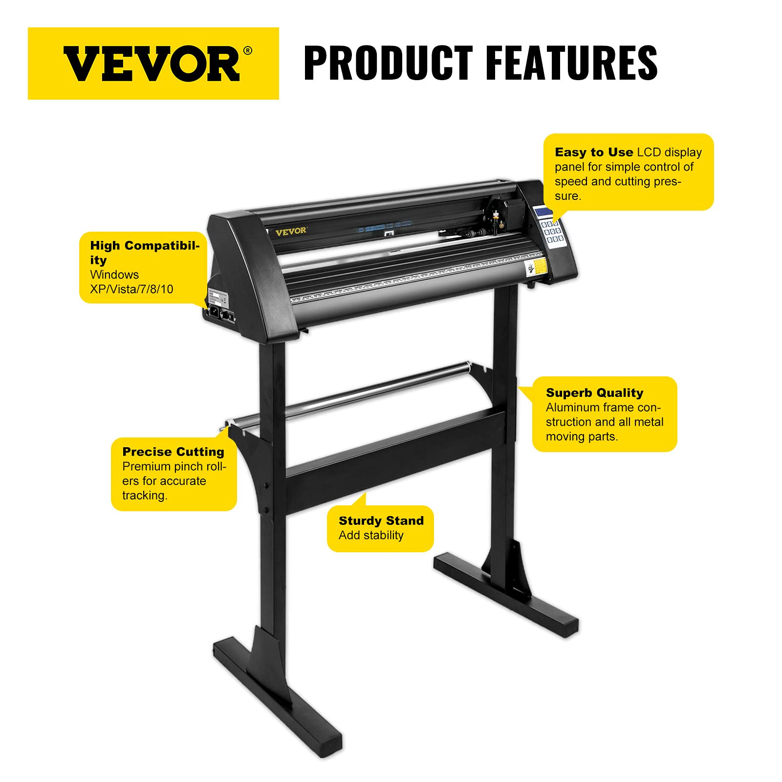 VEVOR Vinyl Schneidplotter 720mm Profi Plotter Schwarz Vinylschneider 3 Klingen Plotter Drucker 220V Viny Folienplotter mit Signmaster Software Cutter Plotter mit Ständer für Schilder Papierzufuhr