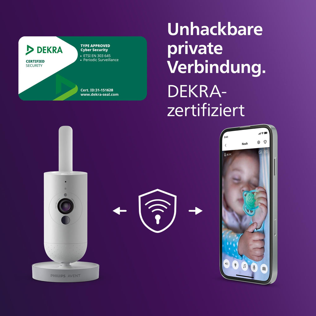 Philips AVENT Philips Premium Connected Videophone, das bisher Beste Babyphone, Schlaf- und Atmungs-Tracking mit KI, Schrei-Interpretation, DEKRA Zertifiziert privat und sicher, SCD973/26