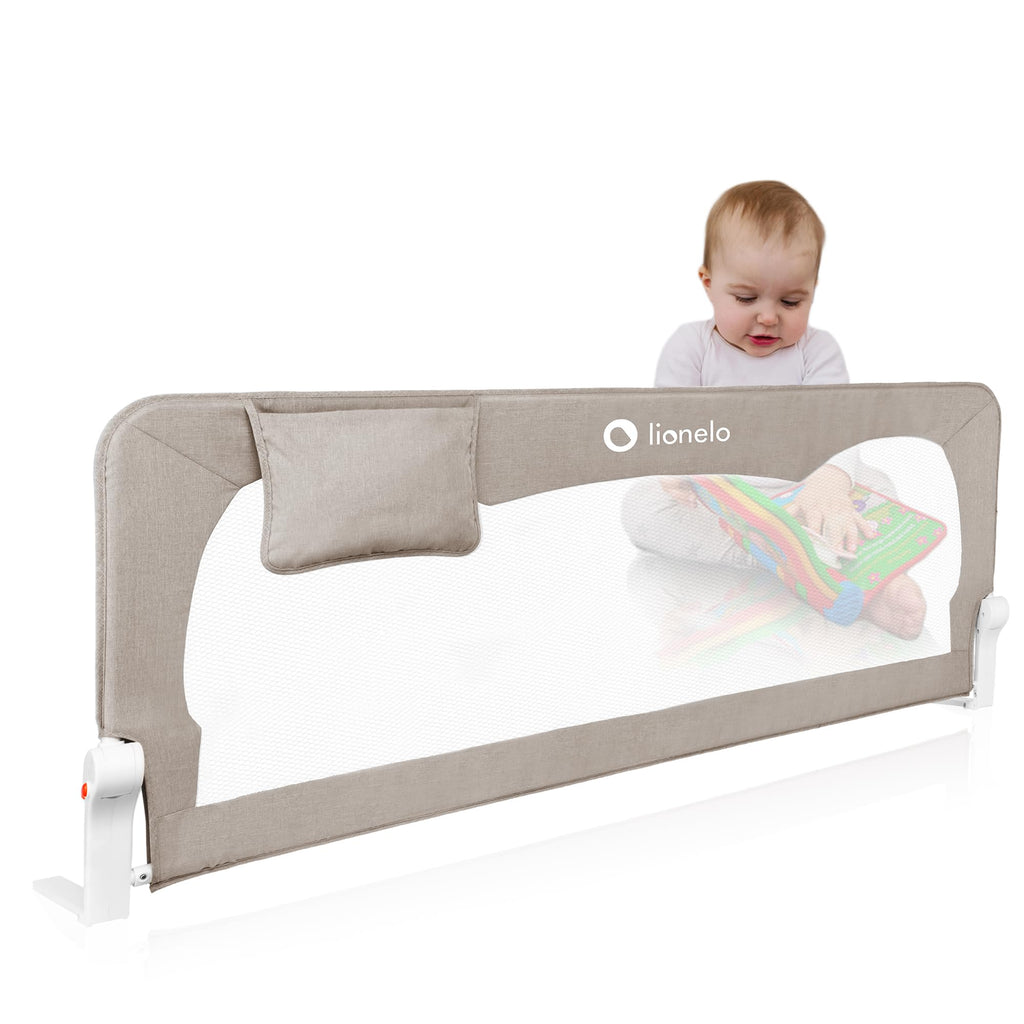 Lionelo Hanna Bettgitter Rausfallschutz 150 cm x 66 cm, zusammenklappbar um 180 Grad, luftiges Netz, einfache Montage, Standsafe-Blockade, SecureBelt, stabile Konstruktion