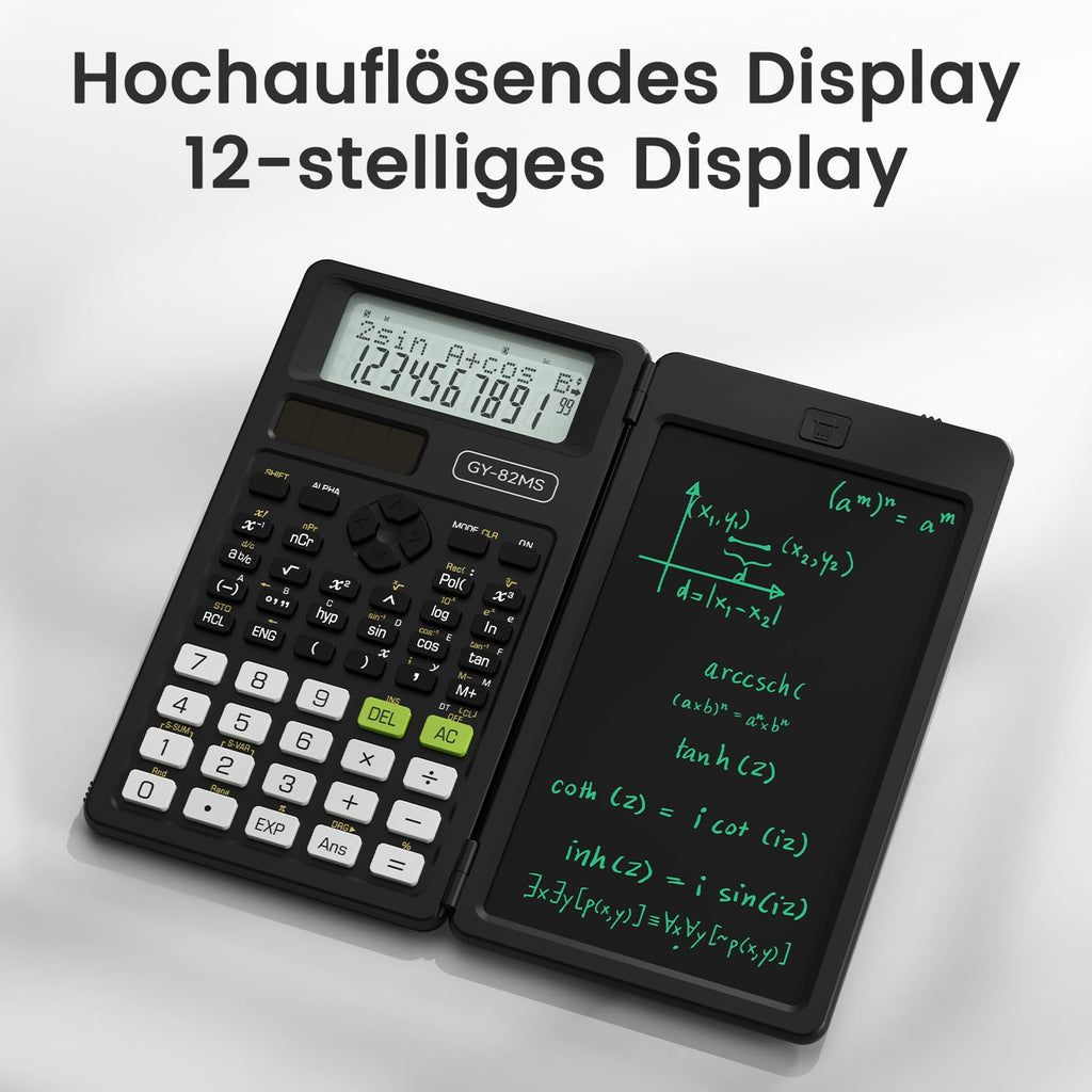 NEWYES Wissenschaftlicher Taschenrechner, 82MS Ingenieurrechner mit Schreibtablett und Stift, 240 Funktionen, 2-zeiliges Display, Mittel- und Oberschulbedarf, Schwarz