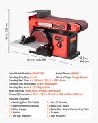 VEVOR Band-Tellerschleifer 400 W, 152,4 mm Tellerschleifer & 101,6x914,4 mm Bandschleifer, mit 0-45° verstellbarem Arbeitstisch & Staubabsauganschluss für Holzbearbeitung, Messerschärfen