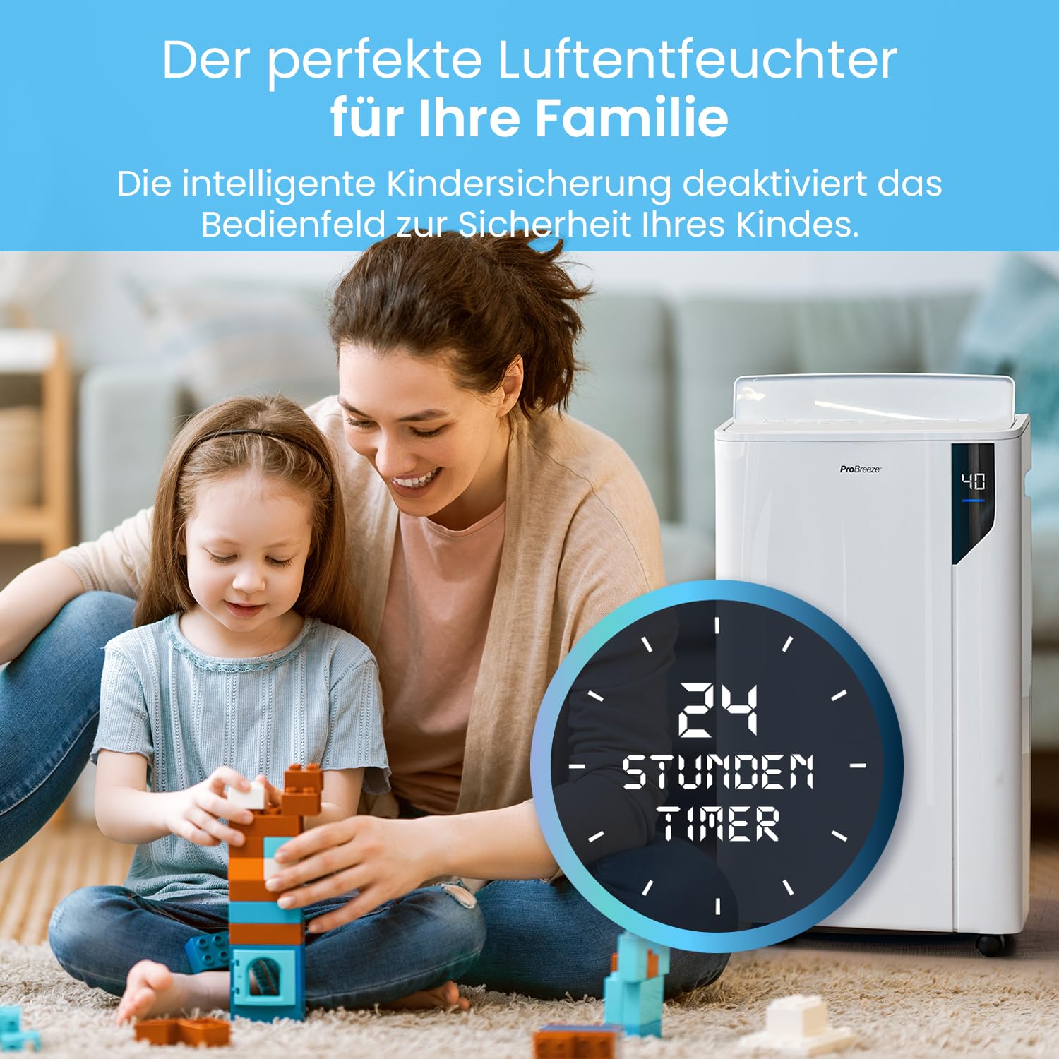 Pro Breeze Luftentfeuchter 20L in 24h Entfeuchtungsleistung - Luftentfeuchter elektrisch mit Wäschemodus, Feuchtigkeitssensor, Luftfilter, Timer - Gegen Schimmel - Entfeuchter elektrisch für bis 35m²
