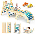 BlueWood 7-in-1 Montessori Kletterdreieck mit Kletterbogen und Rutsche, Holzdreieck für Kleinkinder, Indoor Kletterspielzeug für Kleinkinder, klettergerüst Indoor ab 1 Jahr