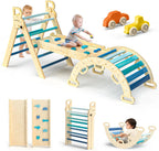 BlueWood 7-in-1 Montessori Kletterdreieck mit Kletterbogen und Rutsche, Holzdreieck für Kleinkinder, Indoor Kletterspielzeug für Kleinkinder, klettergerüst Indoor ab 1 Jahr