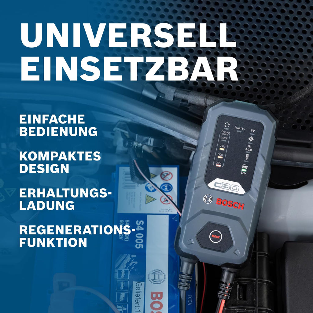 Bosch C30 Batterieladegerät Mit Erhaltungsladung Für Autobesitzer Schnellladung Vielseitig
