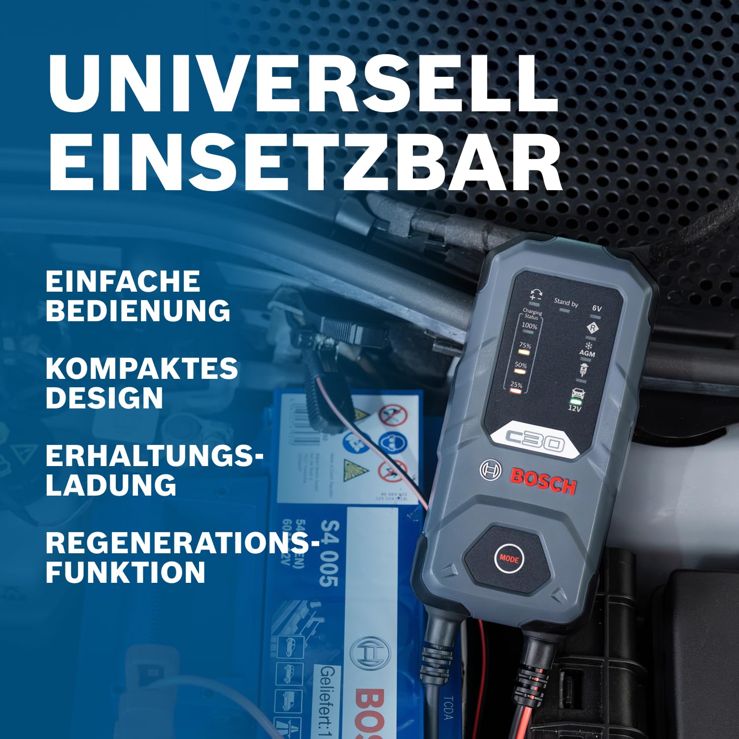 Bosch C30 Batterieladegerät Mit Erhaltungsladung Für Autobesitzer Schnellladung Vielseitig