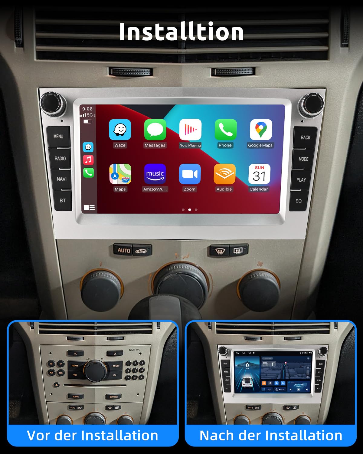 ESSGOO 4+64G Drahtloses Carplay und Android Auto Autoradio Für Vauxhall Opel Corsa C/D Zafira B Astra H Zafira b Meriva Vivaro Signum Combo mit 7 Zoll Touchscreen Bluetooth FM RDS GPS WiFi Silber