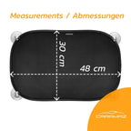 CARAMAZ Sonnenschutz Auto Baby mit zertifiziertem UV Schutz, universell passend 48 x 30 cm, 2 Stück Sonnenblende, mit Saugnäpfen