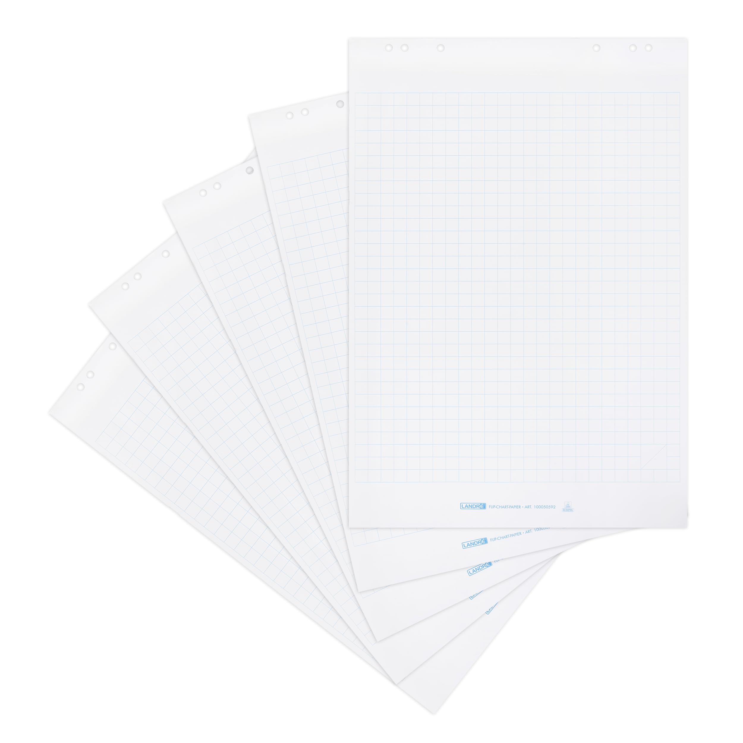 Landré Flipchart Papier, kariert, mit 20 Blatt je Block, 6 fach Lochung, 5 Stück