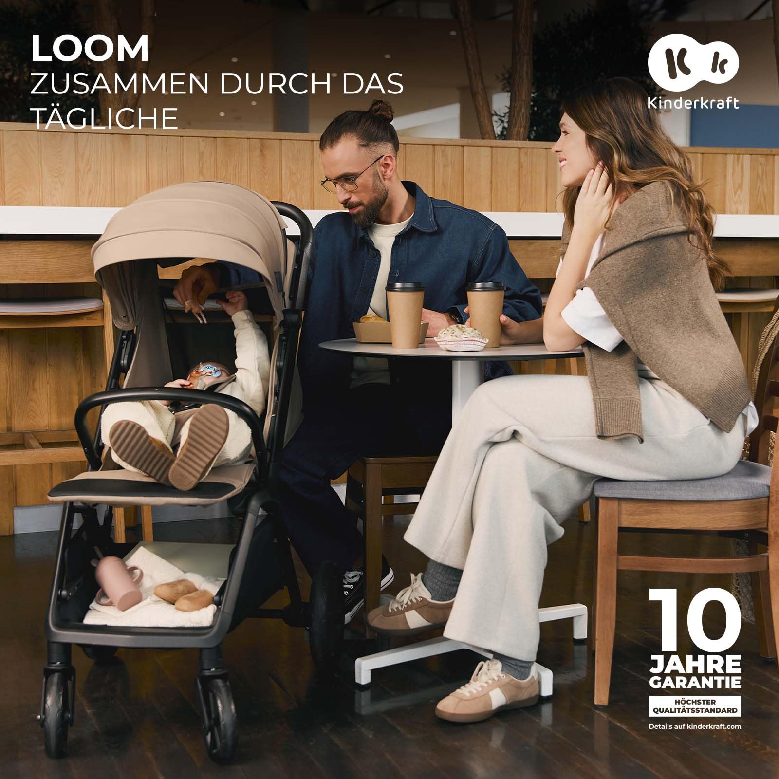 Kinderkraft LOOM Kompakter und leichter Buggy, automatisches Zusammenklappen, große pannensichere Räder, verstellbare Rückenlehne, ab Geburt bis 22 kg, Grün