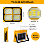 100W LED Baustrahler Akku Solar Arbeitsleuchte Tragbare, 10000LM 12000mAh Akku Arbeitsleuchte USB-Wiederaufladbar, 4 Lichtmodi, Campinglampe Tragbar im Freien für Notfälle, Baustelle, Camping, Garage