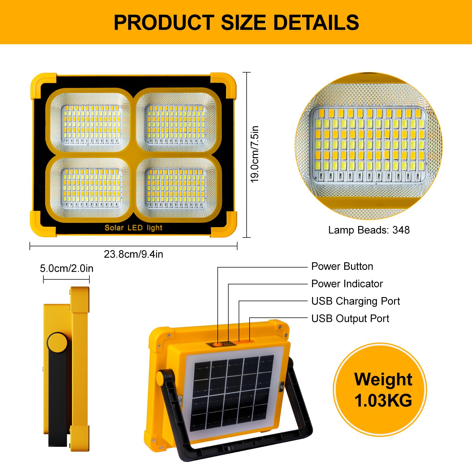 100W LED Baustrahler Akku Solar Arbeitsleuchte Tragbare, 10000LM 12000mAh Akku Arbeitsleuchte USB-Wiederaufladbar, 4 Lichtmodi, Campinglampe Tragbar im Freien für Notfälle, Baustelle, Camping, Garage