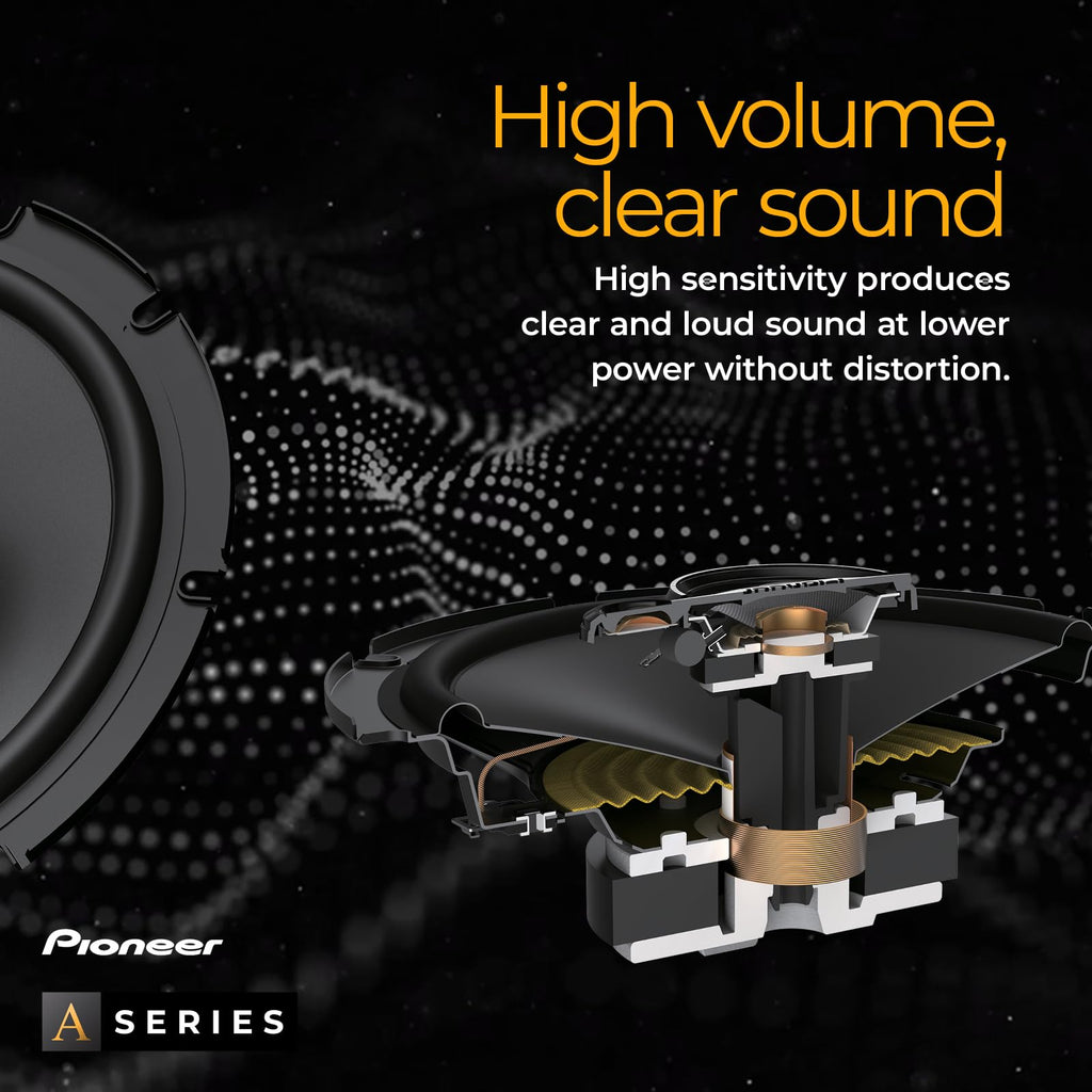 PIONEER TS-A1371F 13 cm 3-Weg-Koaxial-Lautsprecher Set mit 2 Lautsprechern (je 300 W max., 50 W Sinus), kraftvoller Klang, hoher Wirkungsgrad, 54 mm Einbautiefe, 121 mm Einbauausschnitt, mit Gitter