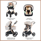BEBBY 3-in-1 Kinderwagen KombiKinderwagen-Set 2-in-1 Buggy faltbar Luxus Hochlandschaft Neugeborenes Tragbarer Zusammenklappbarer Kinderwagen Travel System (D2-Black., H2-D)