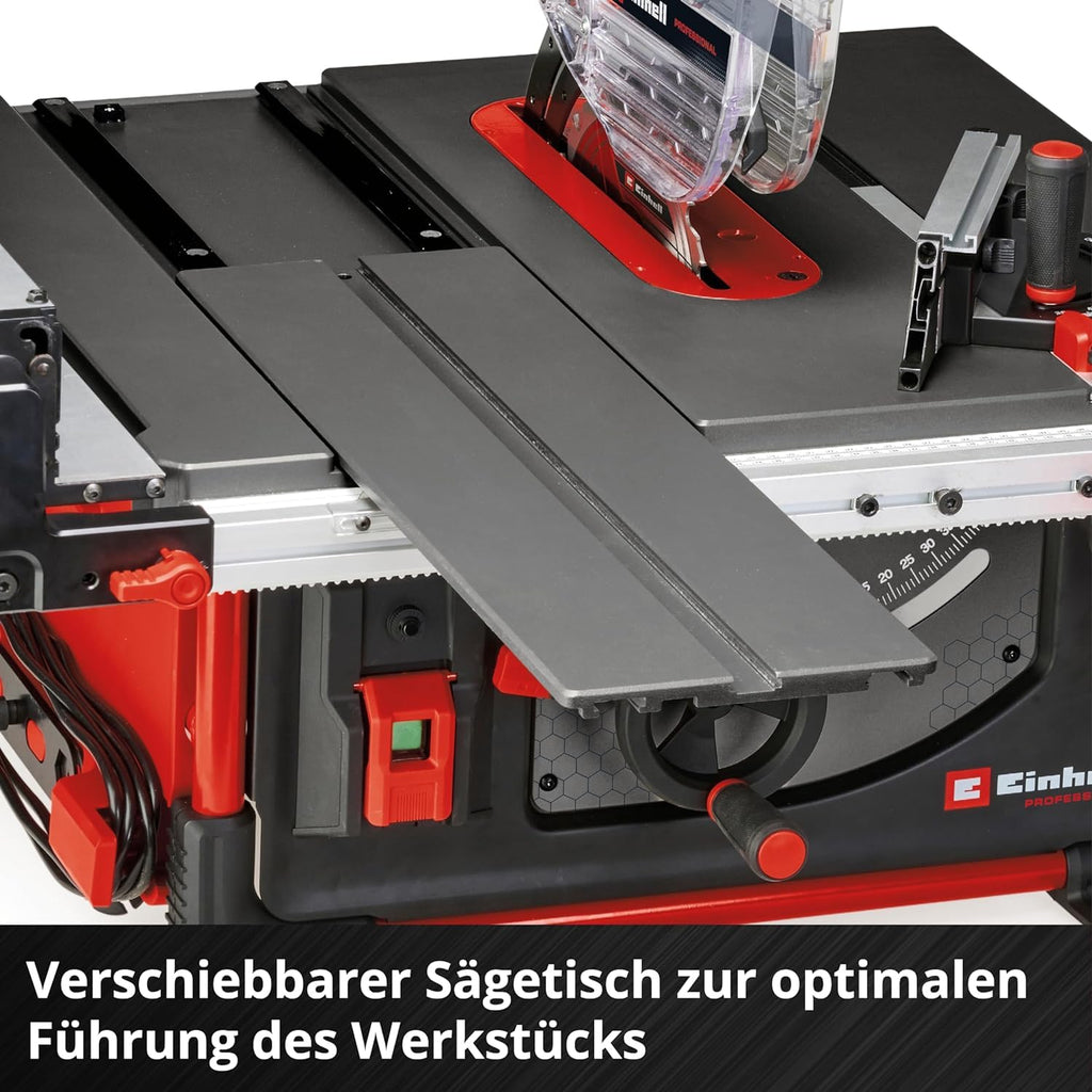 Einhell Professional Tischkreissäge mit Schiebetisch TP-CC 10 T (2000 W, 85 mm Schnitthöhe, Ø 254 mm Sägeblatt, Schiebeschlitten, Tischverbreiterung, Winkelanschlag)