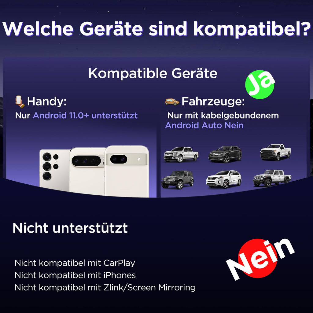 MSXTTLY Android Auto Wireless Adapter – 2026 U2AC-L9 Wandelt Ihre Wired in Wireless für Autos Radio mit Android Auto um, Kompatibel mit Android 11+, USB-C/A 5GHz WiFi Schwarz