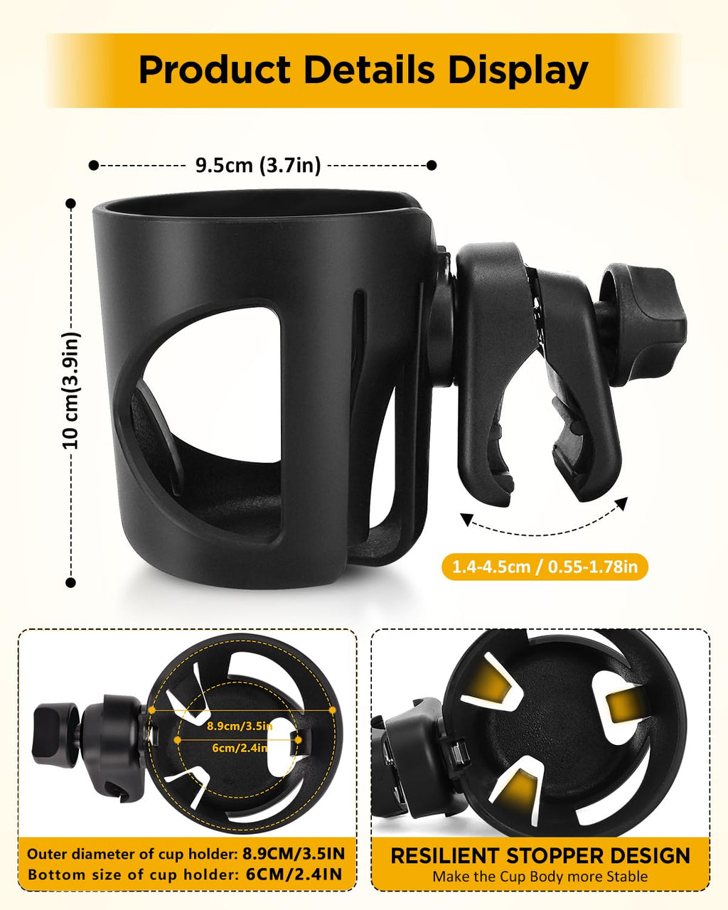 BUNDLEPRO Kinderwagen-Getränkehalter, universeller Getränkehalter für Fahrräder, Trolleys oder Rollatoren, passend für die meisten Tassen