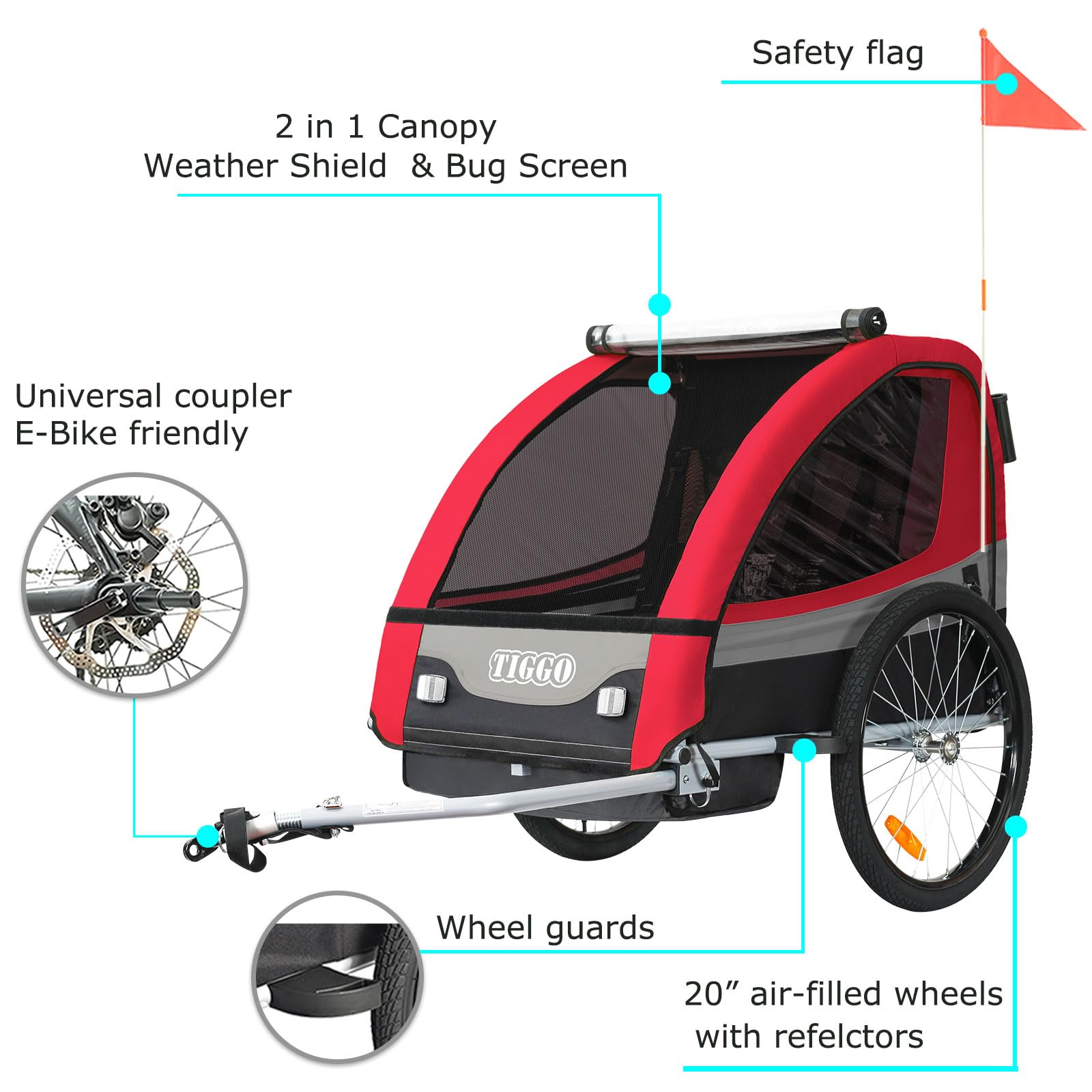Tiggo Kinderanhänger Jogger 2 in 1 Kinderfahrradanhänger Fahrradanhänger Anhänger 50402