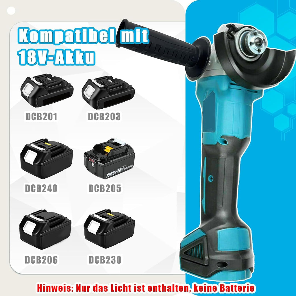 Akku Winkelschleifer 125 mm Kabellos,Kompatibel mit Makita 18V Akku, 7000 RPM Bürstenloser Motor Kabelloser Winkelschleifer zum Schneiden, Schleifen, Polieren, usw. (Akku nicht enthalten)