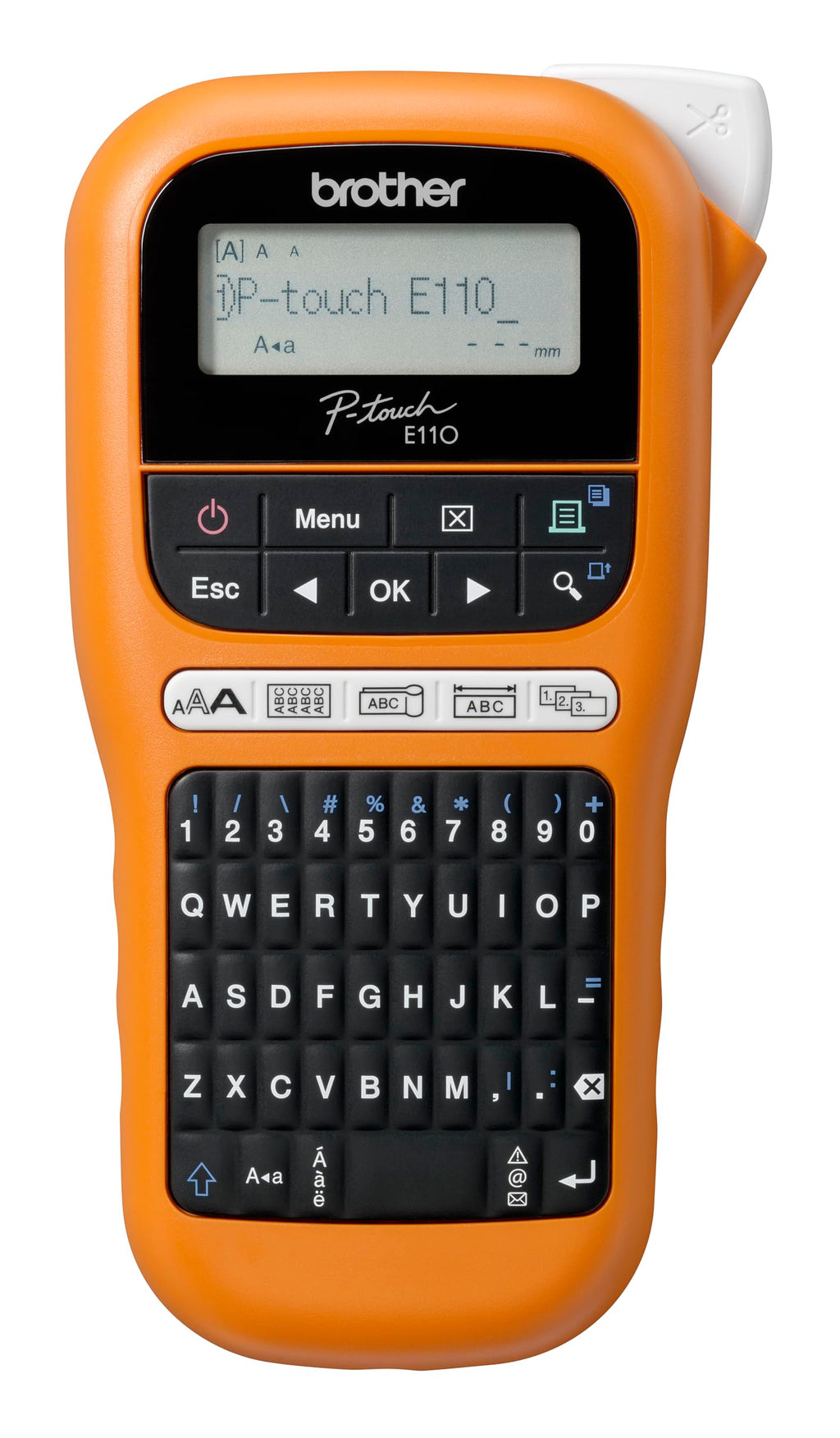 Brother PT-E110 Industrielles Beschriftungsgerät (für 3,5 bis 12 mm breite TZe-Schriftbänder, Beschriftung von Kabeln und Anschlüssen), orange