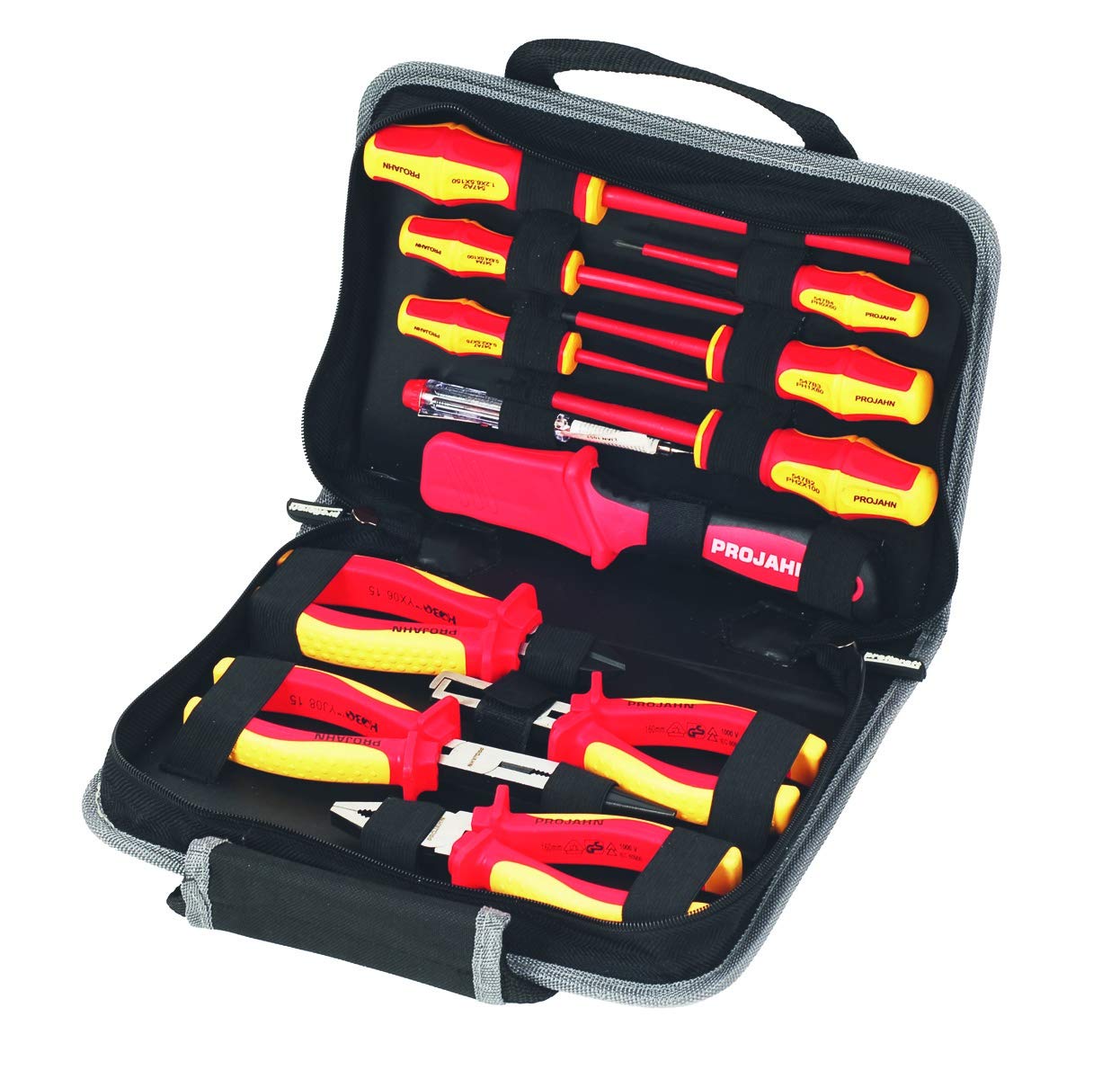 Projahn 8687 Werkzeugmappe PROFICRAFT VDE 1/4"; Hochwertige Stofftragetasche inkl. VDE Werkzeug; Ergonomisches Design, Geprüfte Elektrowerkzeuge im Set; für den professionellen Einsatz; 12-tlg.