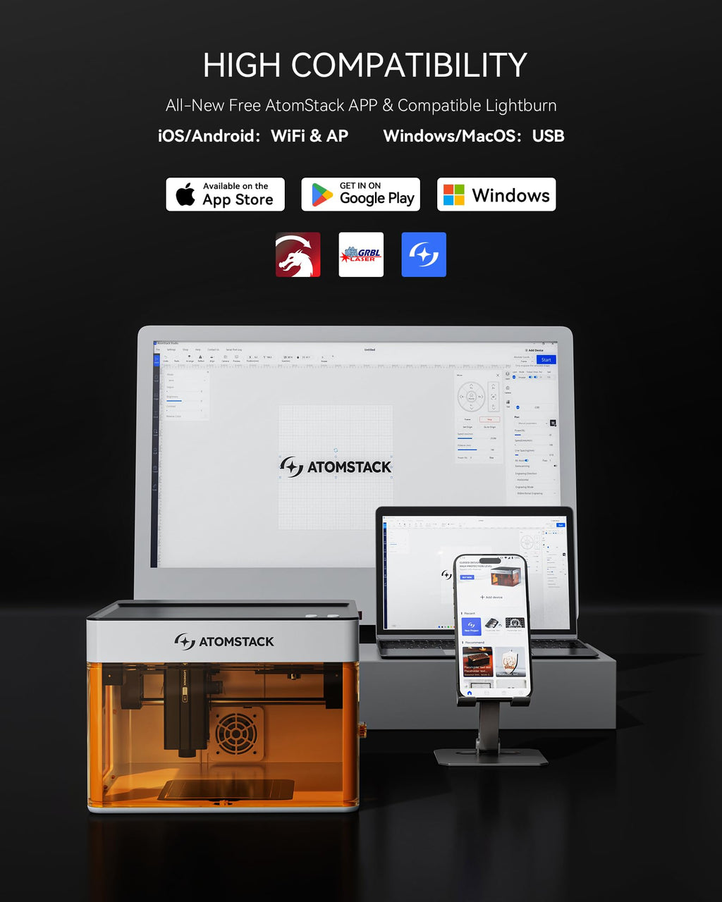 Atomstack P1 Mini Laser Graviermaschine, 5W Diode Laser Cutter Tragbare Desktop Lasergravur, CoreXY Dualmotor, Kostenlose Atomstack App mit Designbibliothek, 110x110mm Gravurbereich