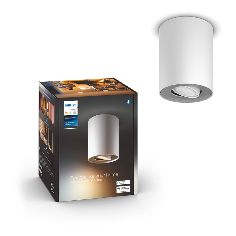 Philips Hue White Ambiance Pillar 1er Spot Erweiterung, inkl. GU10 LED-Lampe, steuerbar via App, kompatibel mit Amazon Alexa (Echo, Echo Dot), weiß, neue Generation