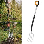 Fiskars Spatengabel für harte, steinige Böden, Mit 4 Zinken, Länge: 120 cm, Qualitätsstahl-Zinken/Glasfaserverstärkter Kunststoff-Stiel, Schwarz/Orange, Xact, 1070716