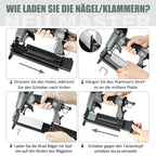 NEU MASTER Druckluftnagler, 2 in1 Drucklufttacker mit Transportkoffer inkl. 800 Nägel und 200 Klammern für Werkstatt und Haus