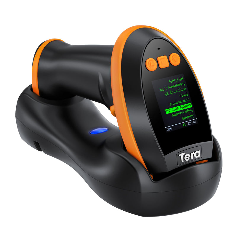 Tera Barcode-Scanner Kabellos Ladestation: 1D 2D QR mit digitalem Einstellungsbildschirm & Tastenfeld Schnellscan Bluetooth 2.4G & USB-Kabel deutsche Anleitung HW0009