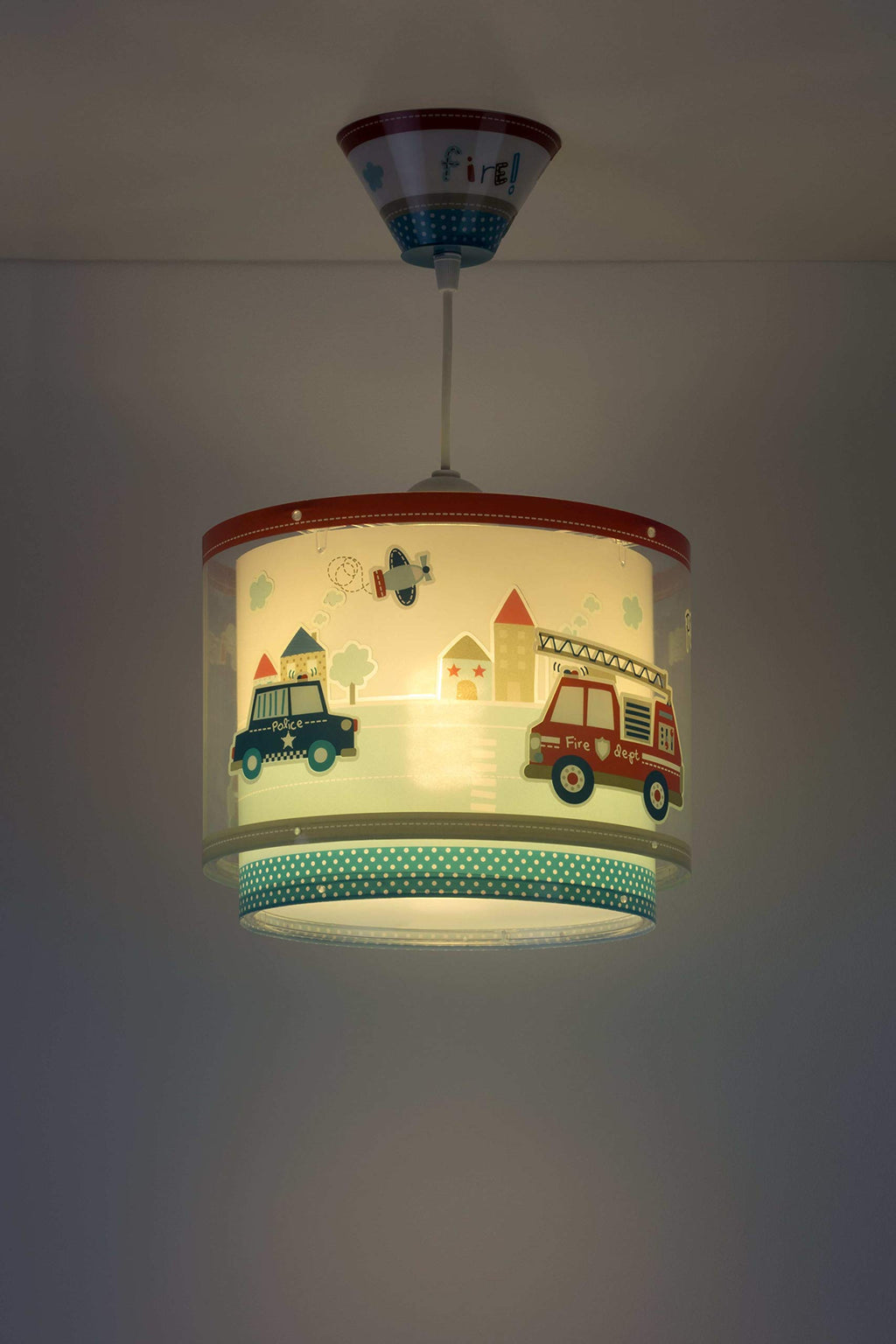 DALBER Kinderleuchte Pendelleuchte POLIZEI Deckenleuchte Kinderzimmer Kinderlampe, Blau, 26.5 x 26.5 x 21 cm
