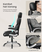 SONGMICS Bürostuhl, Gaming-Stuhl, verstellbare Kopfstütze, Wippfunktion, Schreibtischstuhl, verstellbare Armlehnen, Universalrollen, höhenverstellbar, tintenschwarz OBG65BK