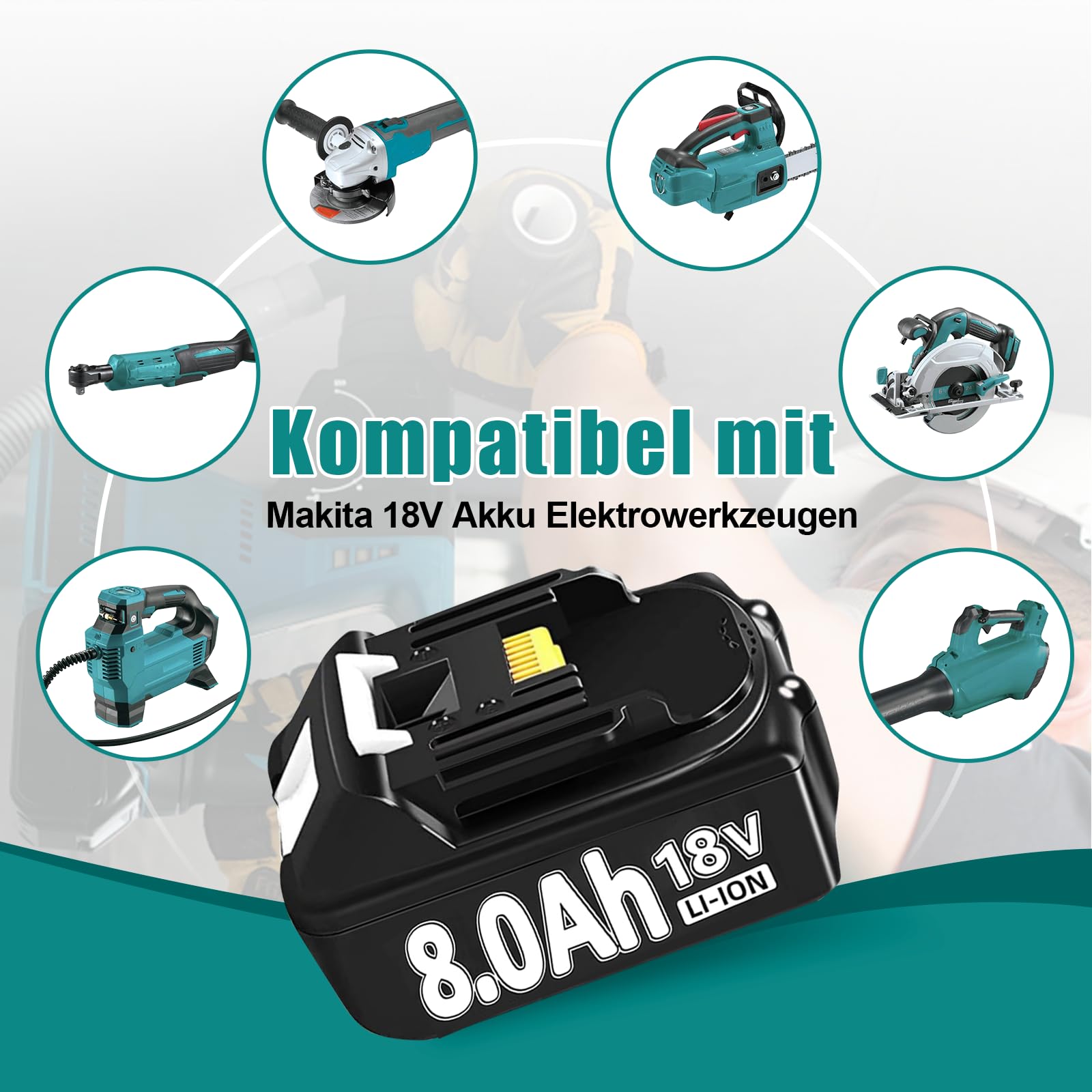 4 Pcs 8000mAh 18Volt Lithium-Ersatzakku für Makita Akku 18V, Kompatibel mit Makita 18V Akkus BL1860 BL1840 BL1830 BL1820 BL1815 BL1835 BL1845, mit LED-Indikator für Akku-Werkzeuge